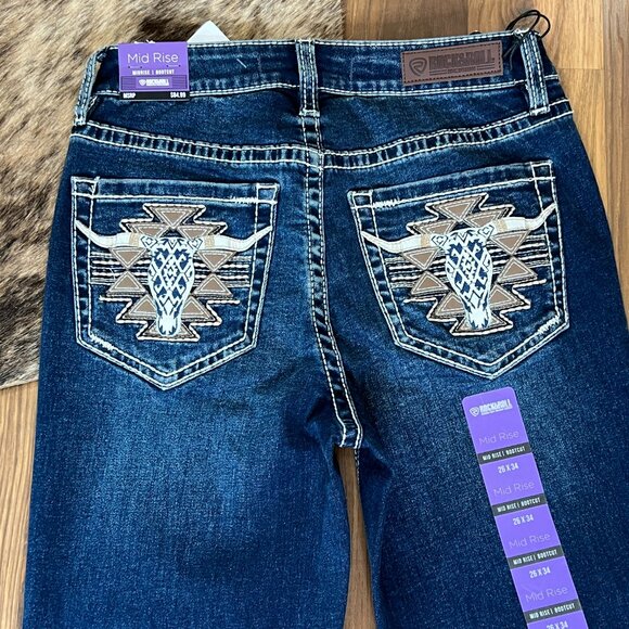 NEW ROCK & ROLL Denim Midrise Bootcut Aztec Longhorn Women's Riding Jeans 26x34 - Picture 7 of 12